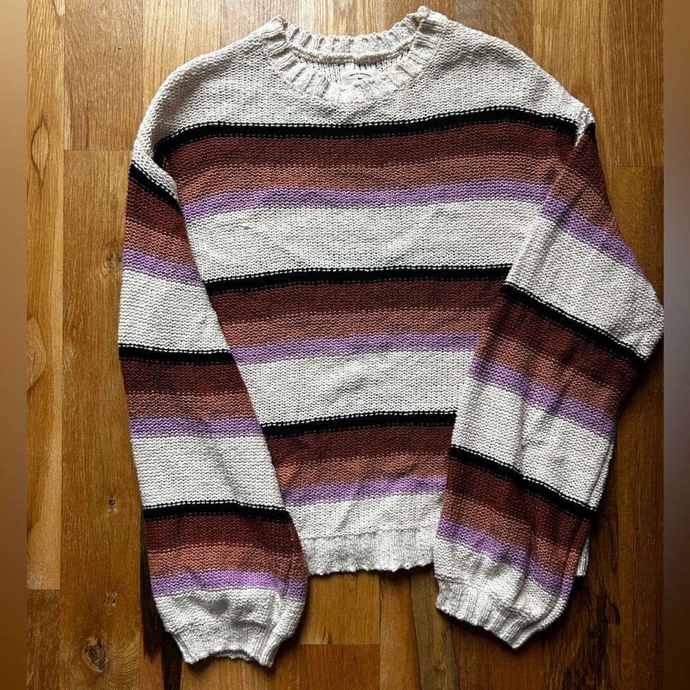 Billabong Cream and Purple Striped Sweater